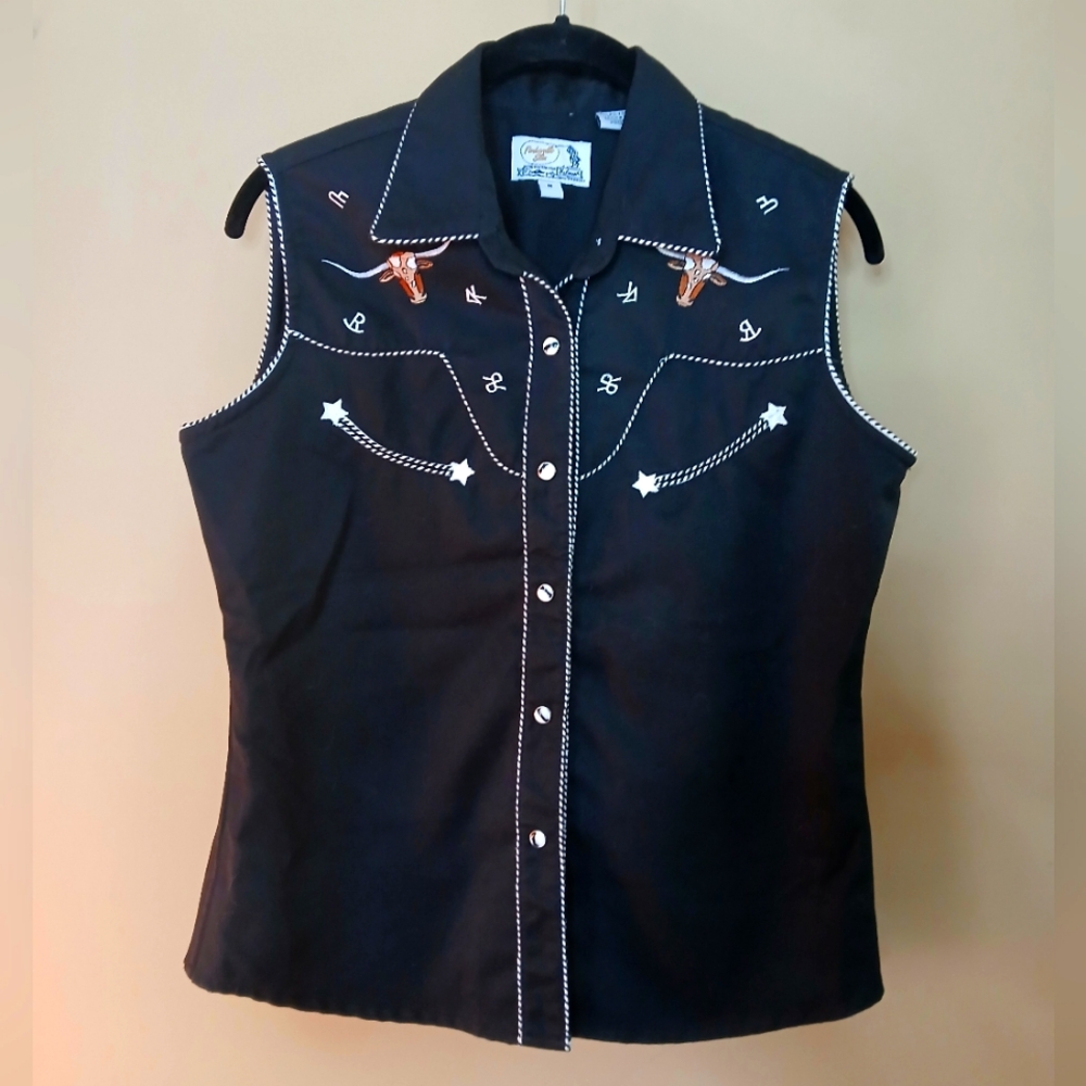 Black Western Embroidered Sleeveless Shirt